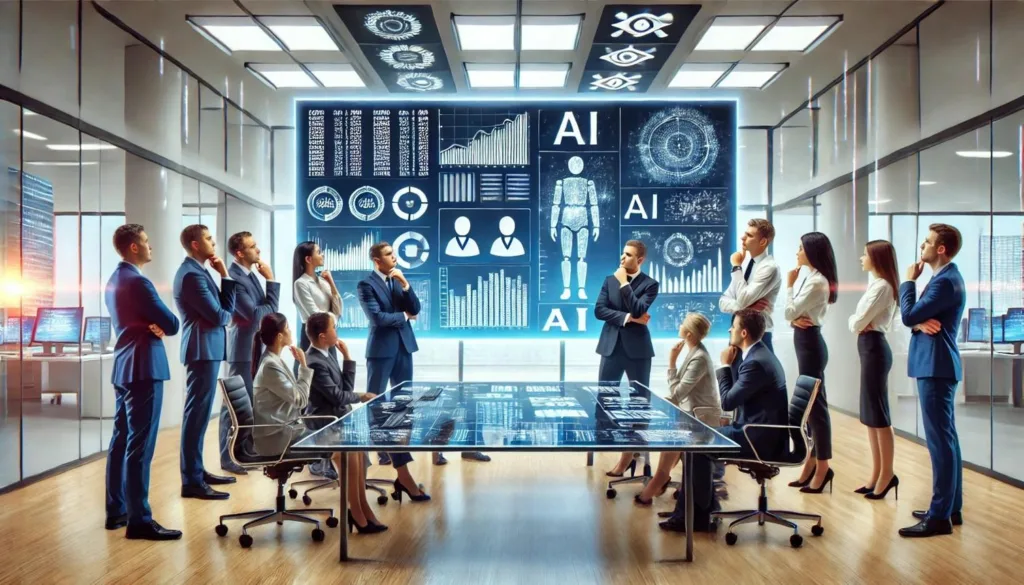 Business leader reviewing AI analytics