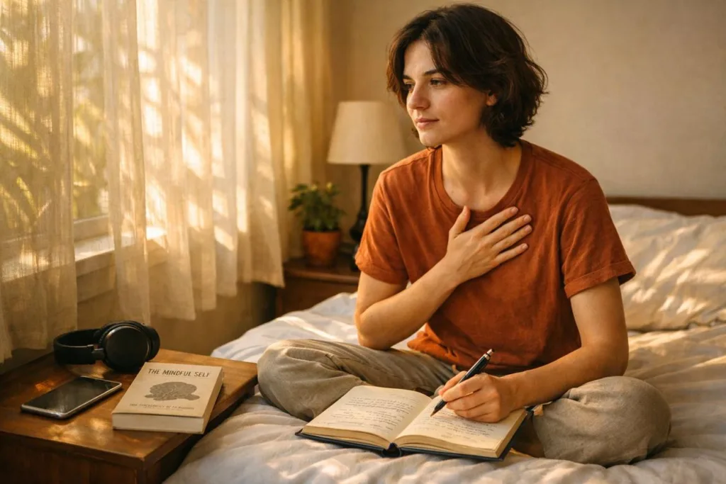 Journaling emotions and practicing self-awareness.